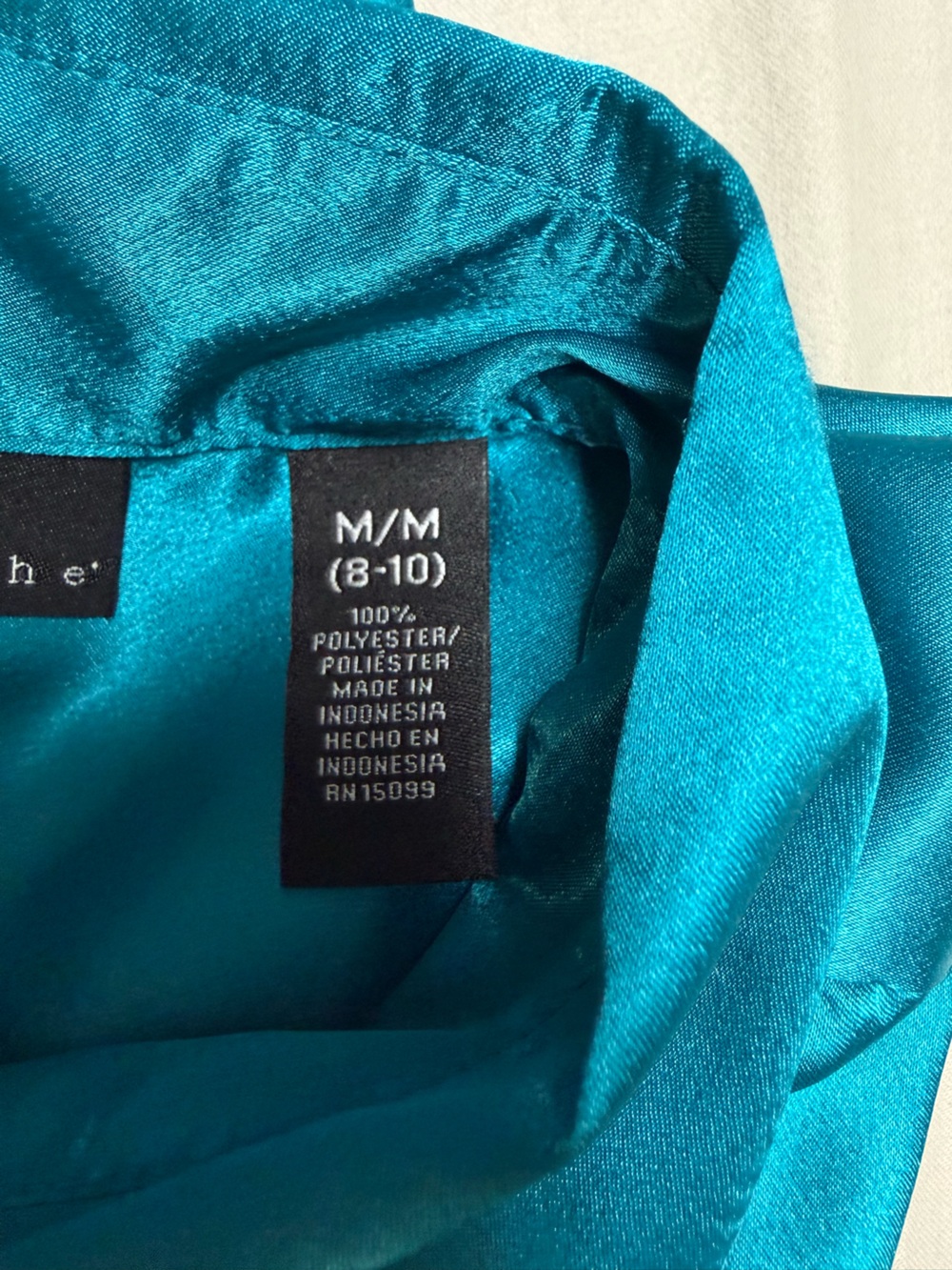 Apostrophe Teal Satin Button-Up Blouse - Picture 6 of 9